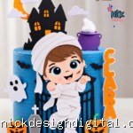 Múmia Menina Halloween Mesversário - Topo de Bolo