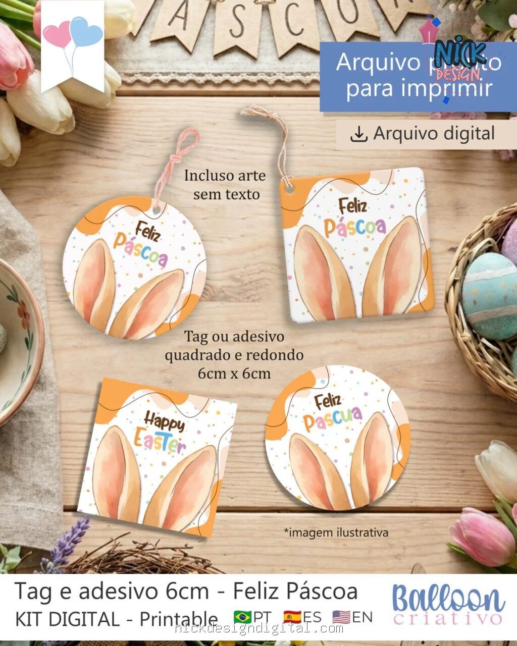 Tag e Adesivo 6cm - Feliz Páscoa - Imagem 1