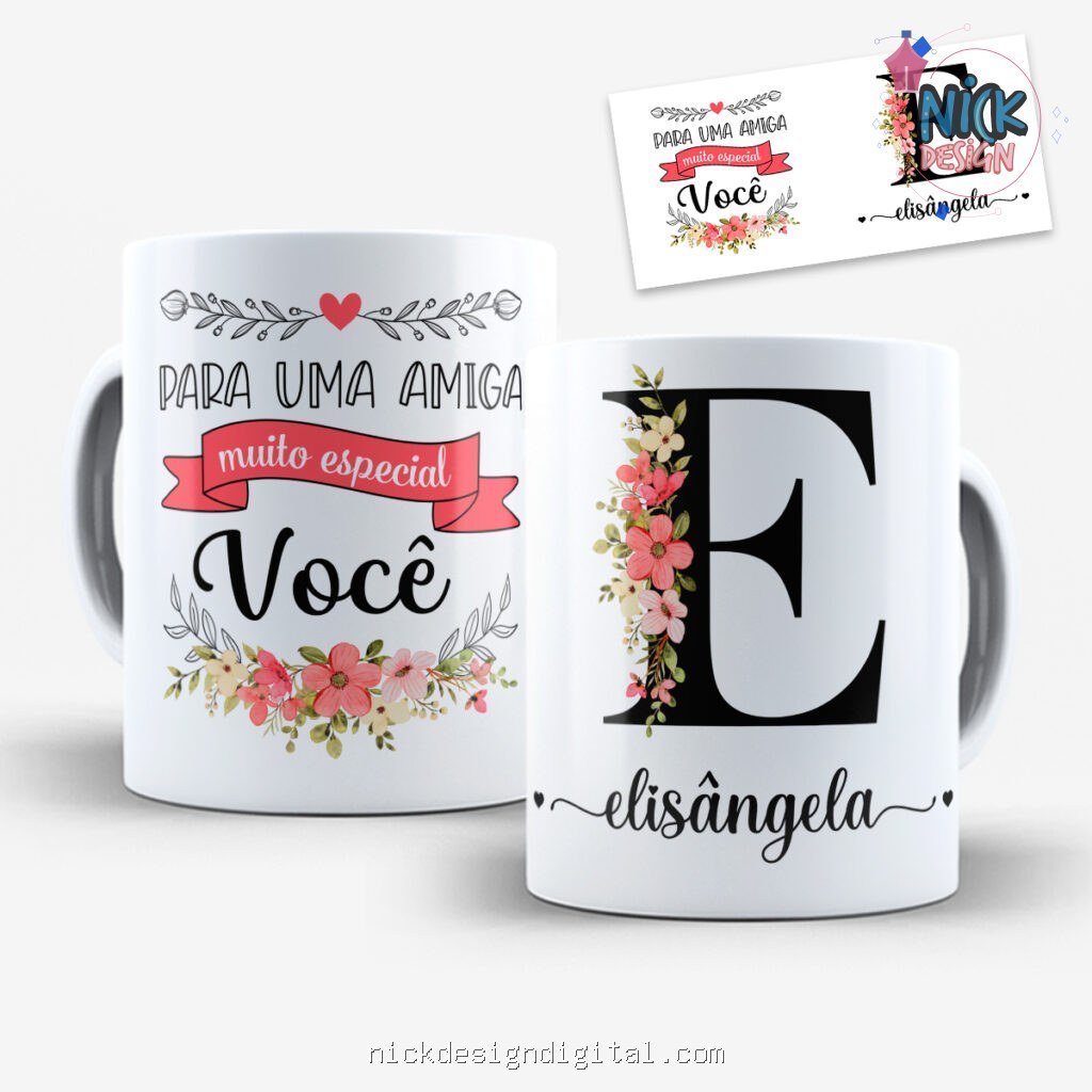 Arte para Caneca Amigas Alfabeto Floral - Imagem 2