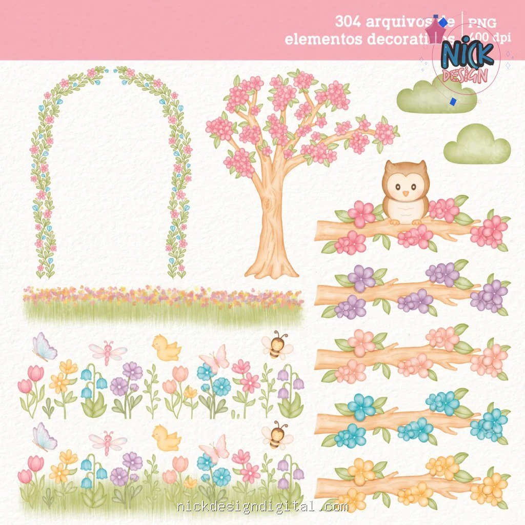 Jardim Secreto 2 – Cliparts em aquarela - Kit Digital - Imagem 8