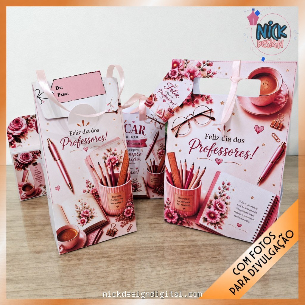 Kit 5 Embalagens presente em tons rosa – Dia dos professores - Imagem 2
