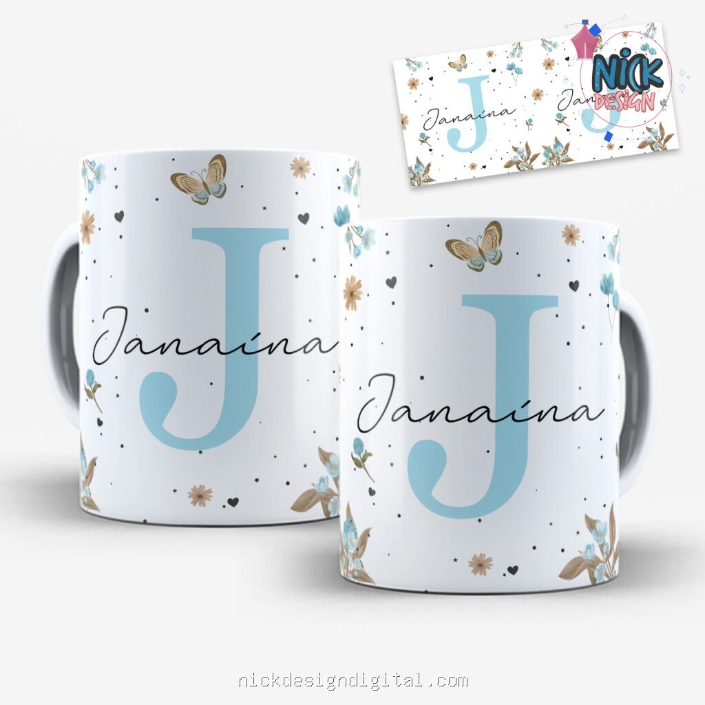 Arte para Caneca Alfabeto Floral Azul - Imagem 8
