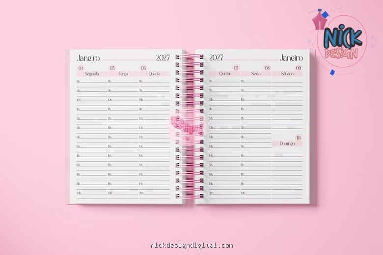 Miolo Agenda Rosa Visão Semanal 2027 - Imagem 1
