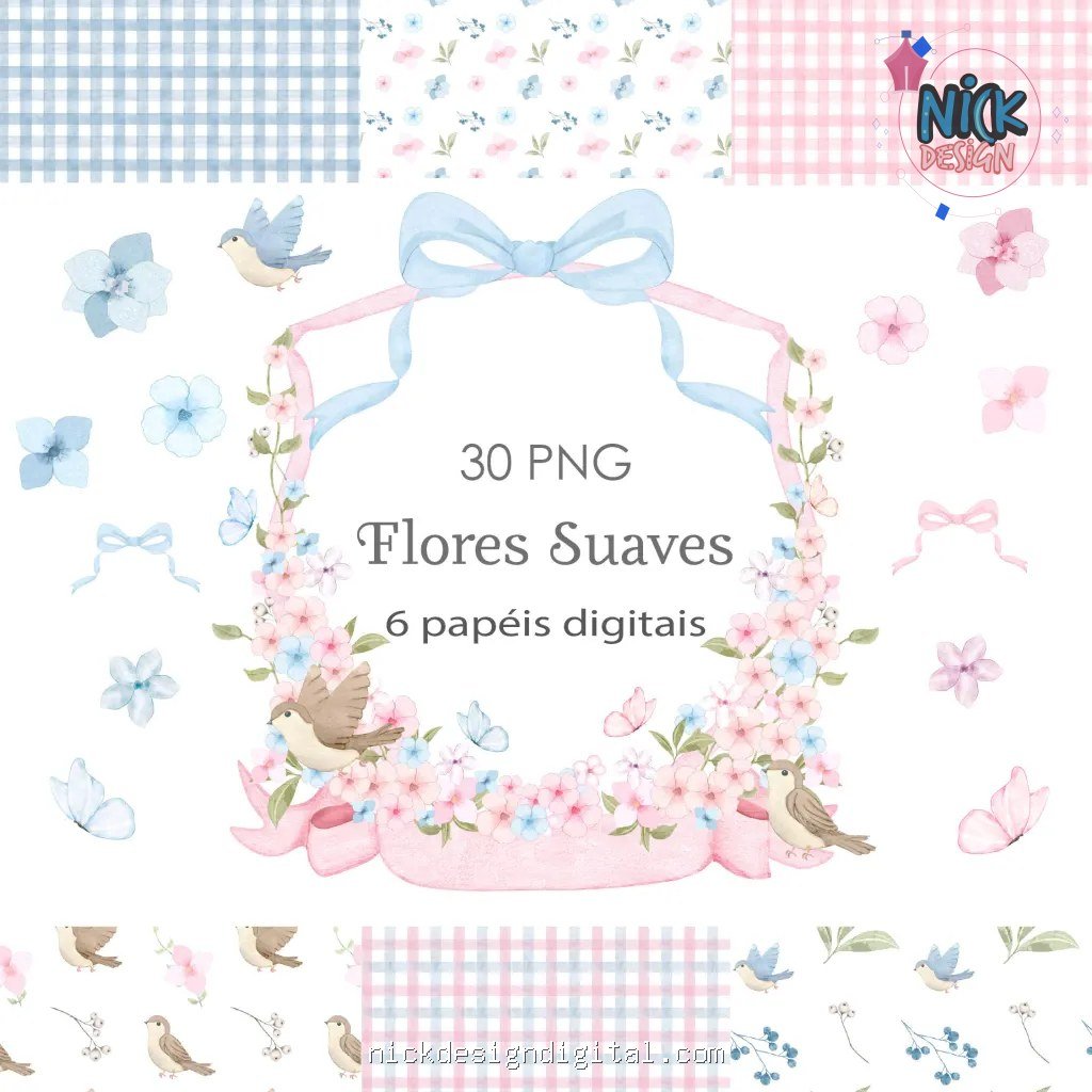 Flores Suaves - Rosa e Azul - Imagem 1