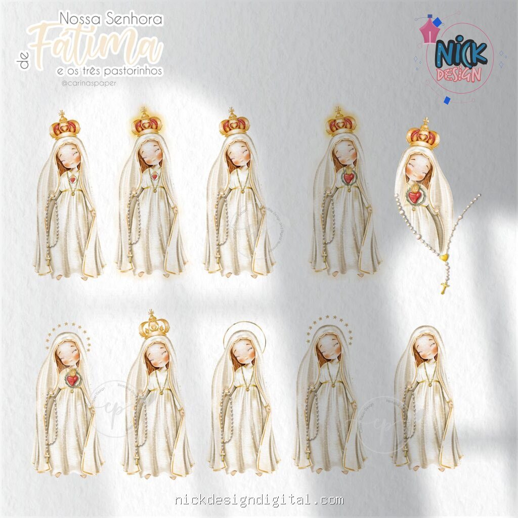 Nossa Senhora de Fátima e o três pastorinhos Versão 2 (Santinhos) - Kit Digital - Imagem 11