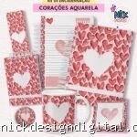 Coleção Corações Aquarela - Kit de Encadernação