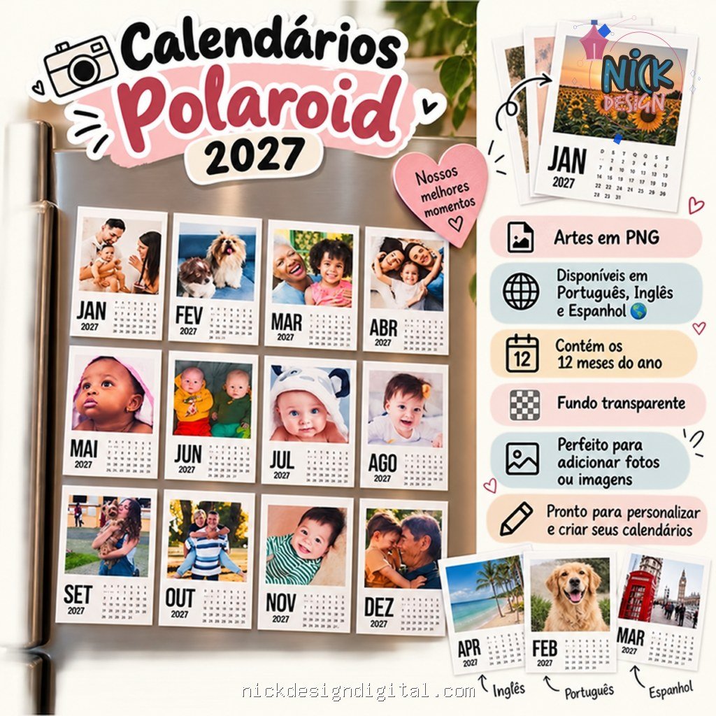Molduras Calendário Polaroid 2027 (Português, English, Español) - Imagem 1