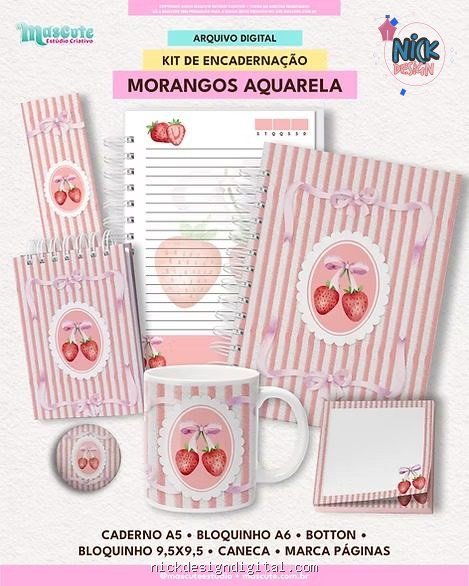Coleção Morangos Aquarela - Kit de Encadernação