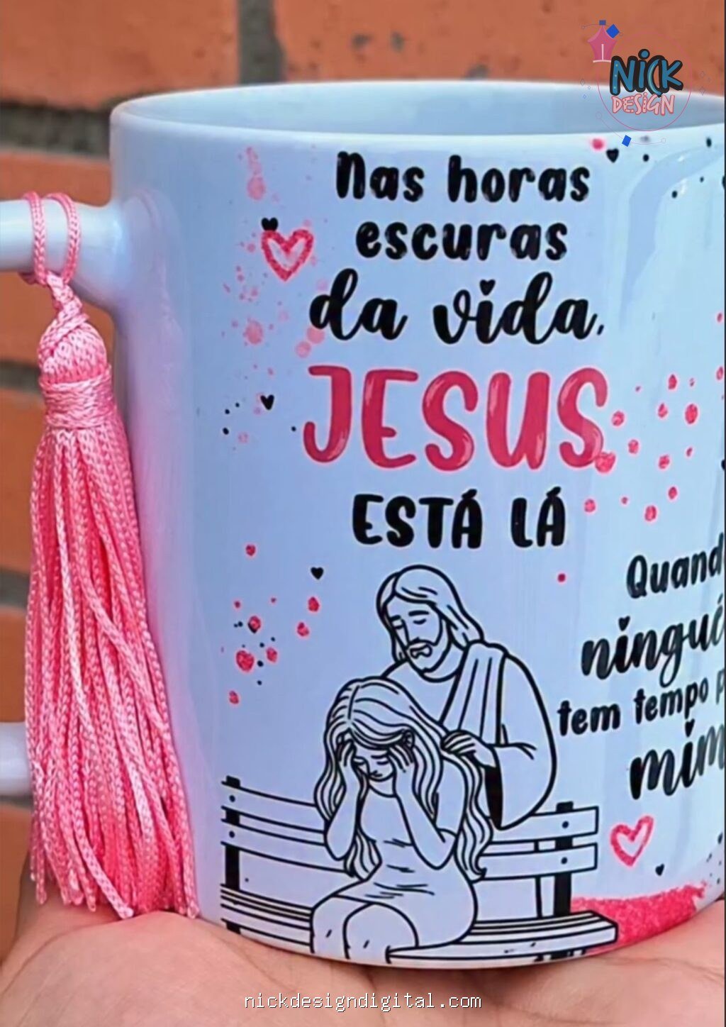 Jesus tá lá 03 versões – Unisex, Feminina, Masculina (Dourada, Rosa, Azul) - Arte Avulsa Caneca - Imagem 3