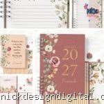 COMBO 6 Agendas 2027 e Permanente COM e SEM HORÁRIOS Floral Romântico (Bicho Papel)