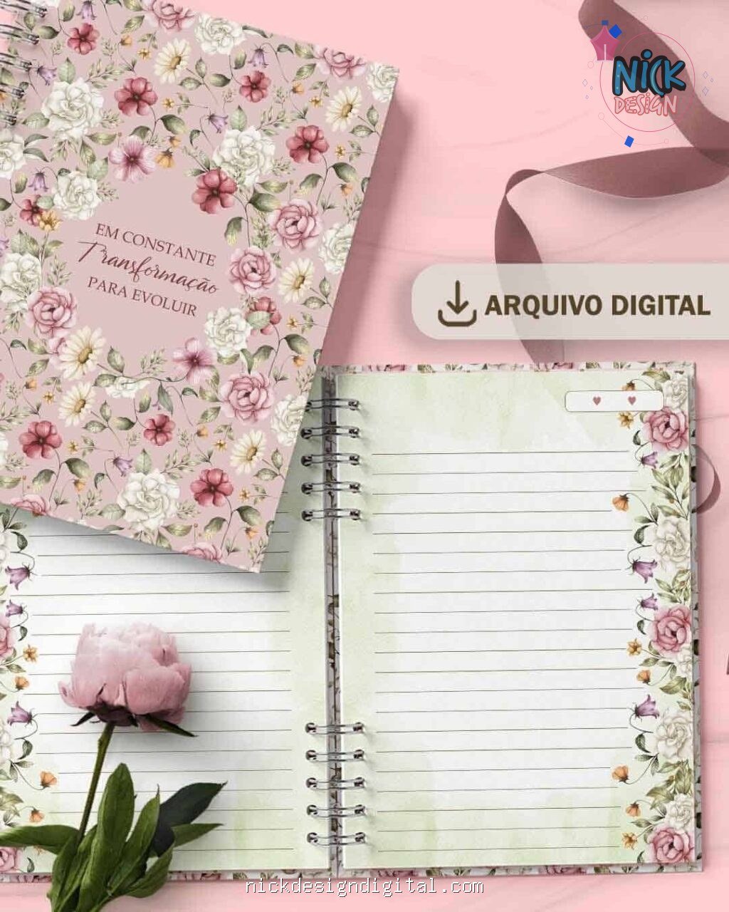 Kit 5 Capas e 5 Miolos Pautado Coleção Flores e Cores (Bicho Papel) - Imagem 1