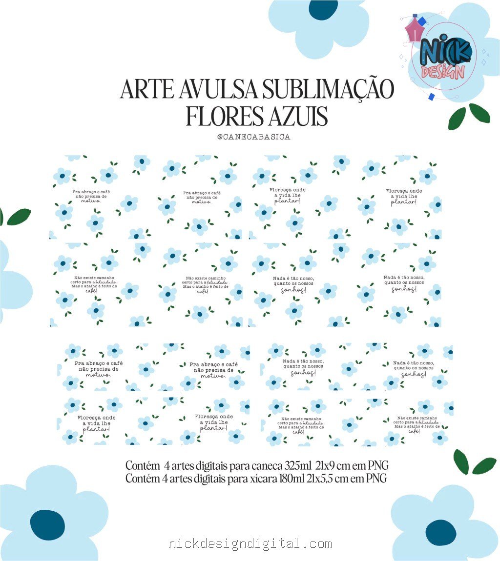 Artes para Sublimação - Flores Azul - Imagem 1
