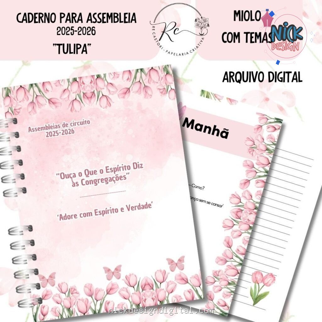 Caderno Assembleia de Circuito 2025/2026 – FLORAL ROSA C/TEMA (Re Castori) - Imagem 1