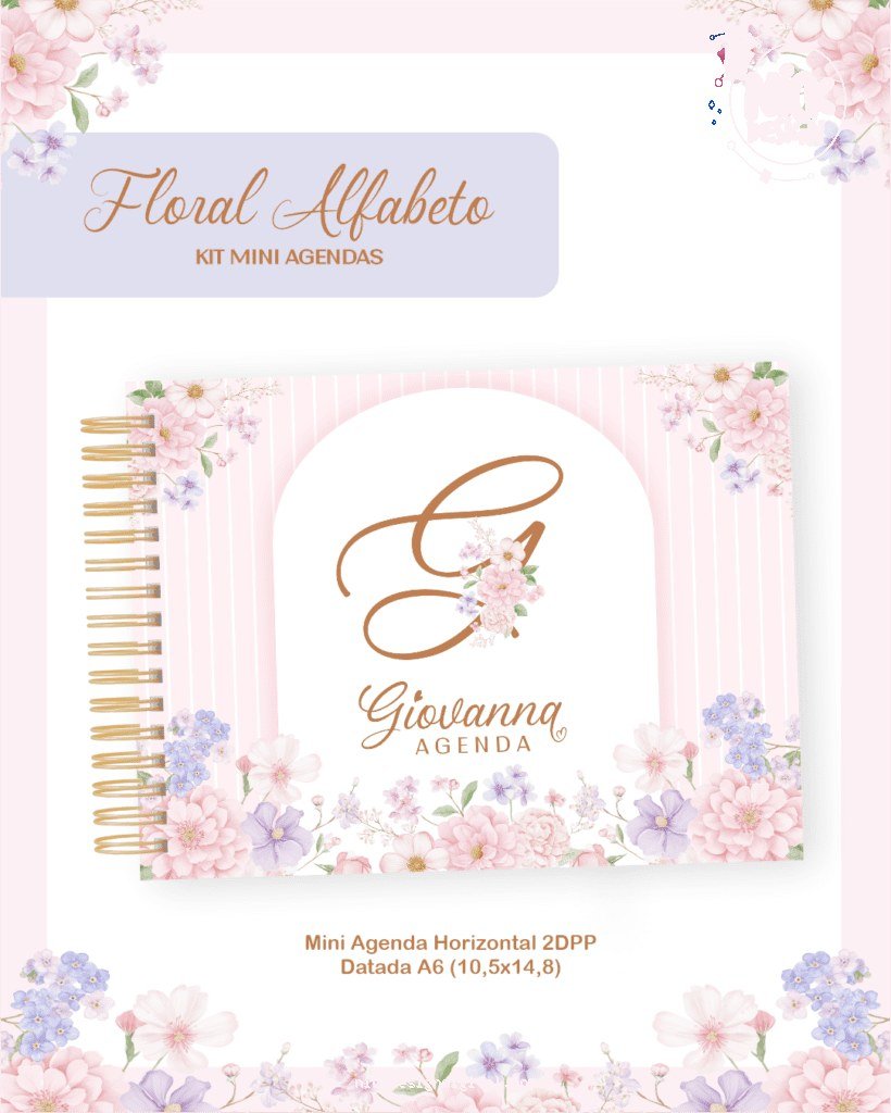 Floral Alfabeto - Mini Agendas Horizontais A6 - 2026 (Pamella)