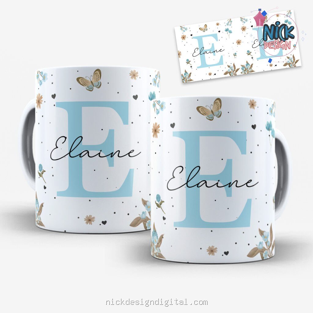 Arte para Caneca Alfabeto Floral Azul - Imagem 7