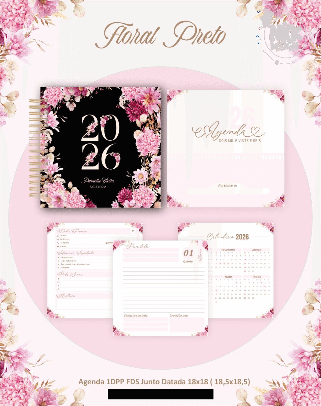 Alfabeto Floral Preta - Agendas | Planners 2026(Pamella) - Imagem 4