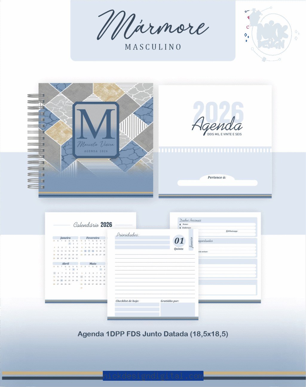 Mármore Masculino - Agendas | Planners 2026 (Pamella) - Imagem 3