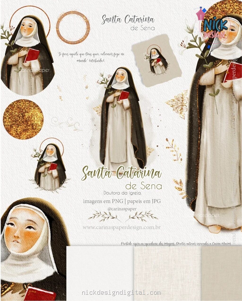 Ilustrações Santa Catarina de Sena - Kit Digital (Carinas Paper) - Imagem 1