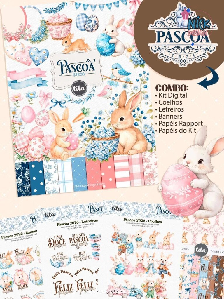 Páscoa 2026 - Combo Ilustrações Coelhos (Tita)
