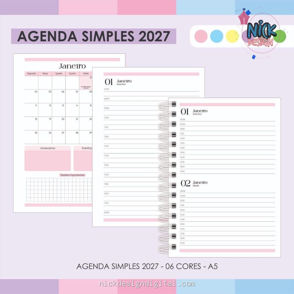 Agenda Simples 2027 - 06 Cores - Imagem 1
