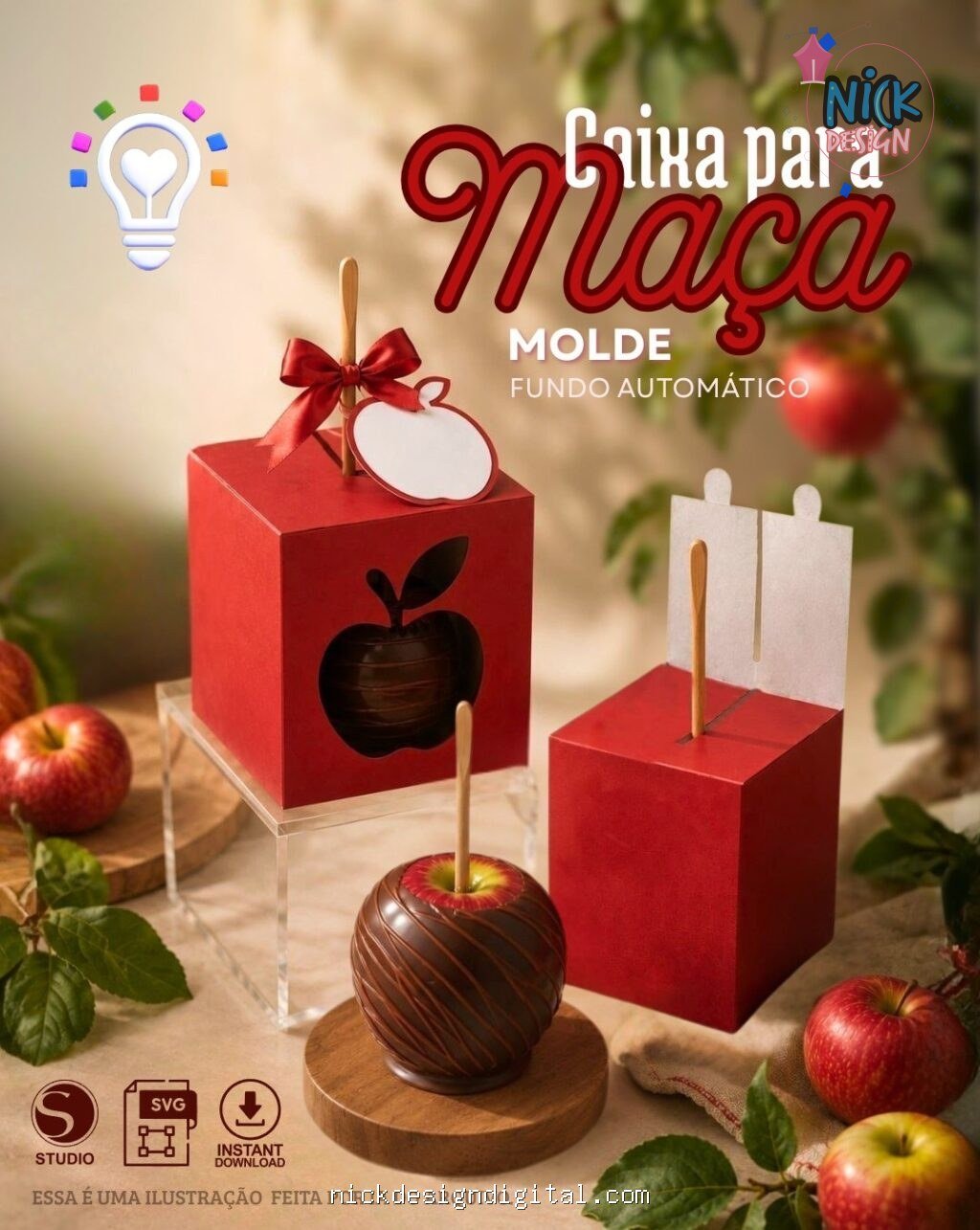Caixa Para Maçã do Amor + Fundo Automático - Imagem 1