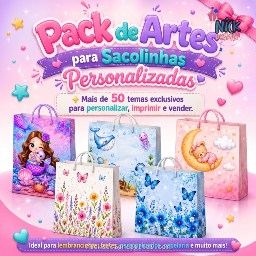 Pack de artes para sacolinha personalizada A4 - Imagem 1