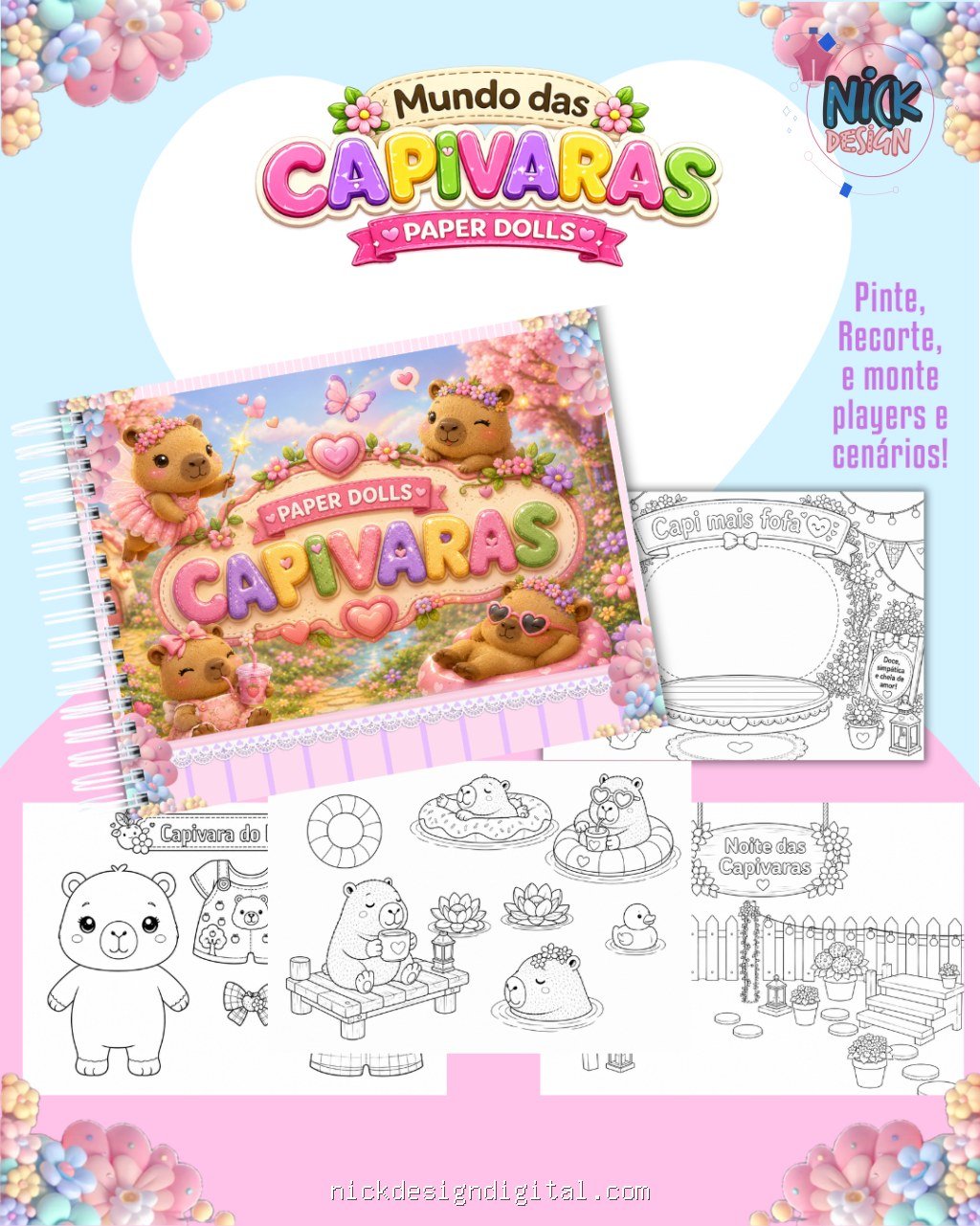 Capivaras - Livro Colorir A5 (Paper Dolls) - Imagem 1