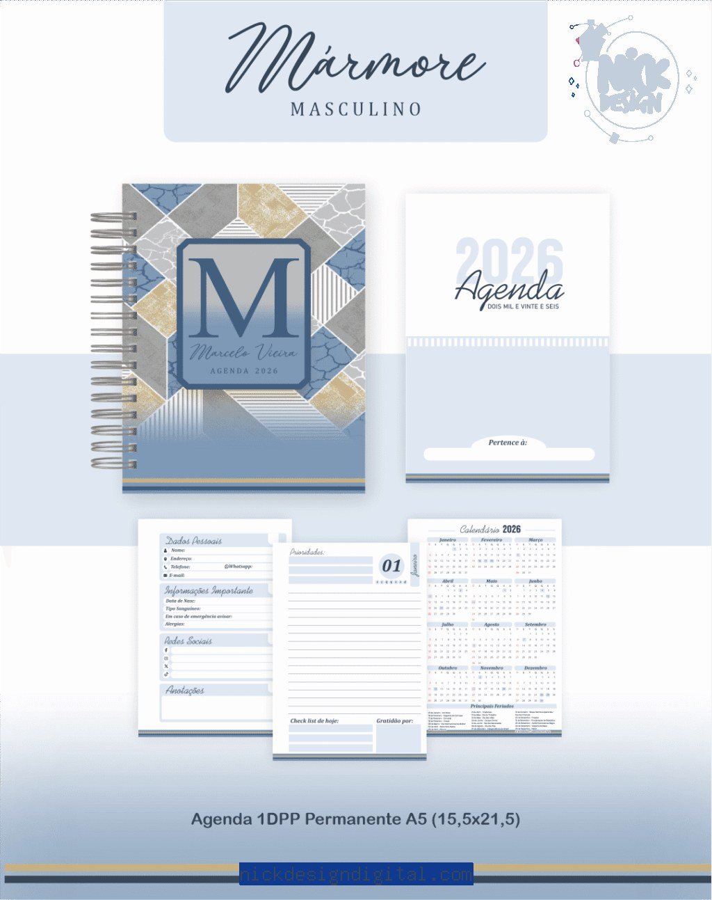 Mármore Masculino - Agendas | Planners 2026 (Pamella) - Imagem 4