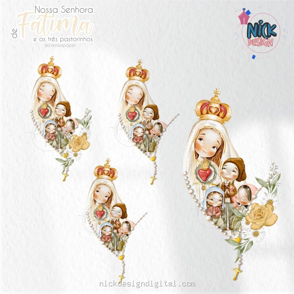 Nossa Senhora de Fátima e o três pastorinhos Versão 2 (Santinhos) - Kit Digital - Imagem 8
