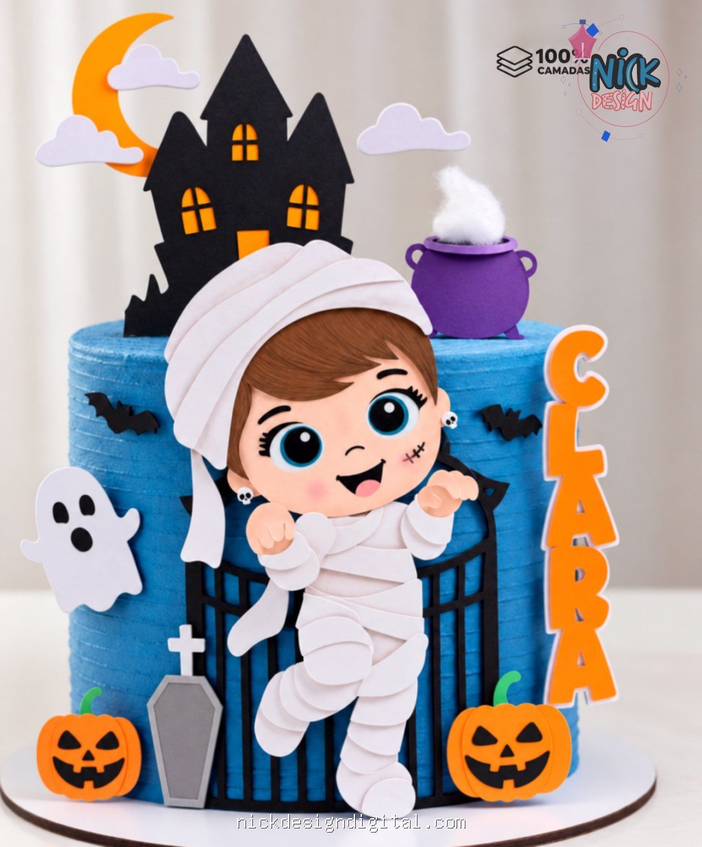 Múmia Menina Halloween Mesversário - Topo de Bolo - Imagem 1