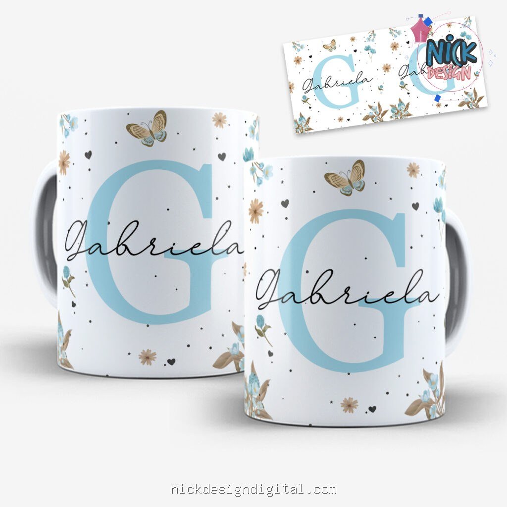 Arte para Caneca Alfabeto Floral Azul - Imagem 10