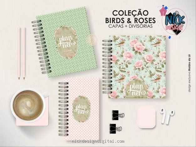 Kit Birds Roses - Capas + Divisórias (Moldes da Lê) - Imagem 1