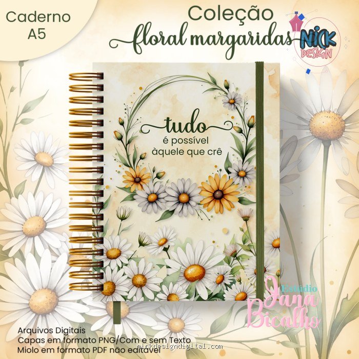 Caderno Mensagens Bíblicas A5 Coleção Floral Margaridas - Imagem 1