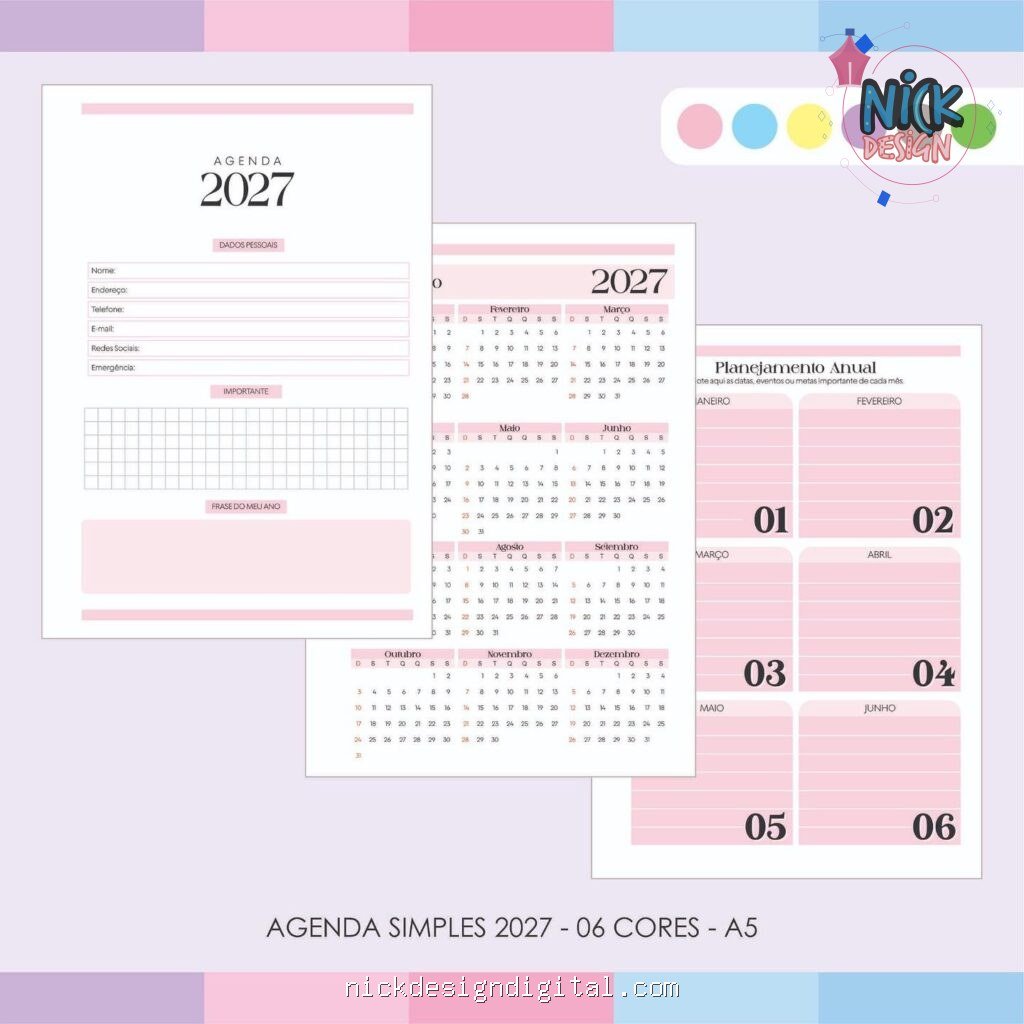 Agenda Simples 2027 - 06 Cores - Imagem 4