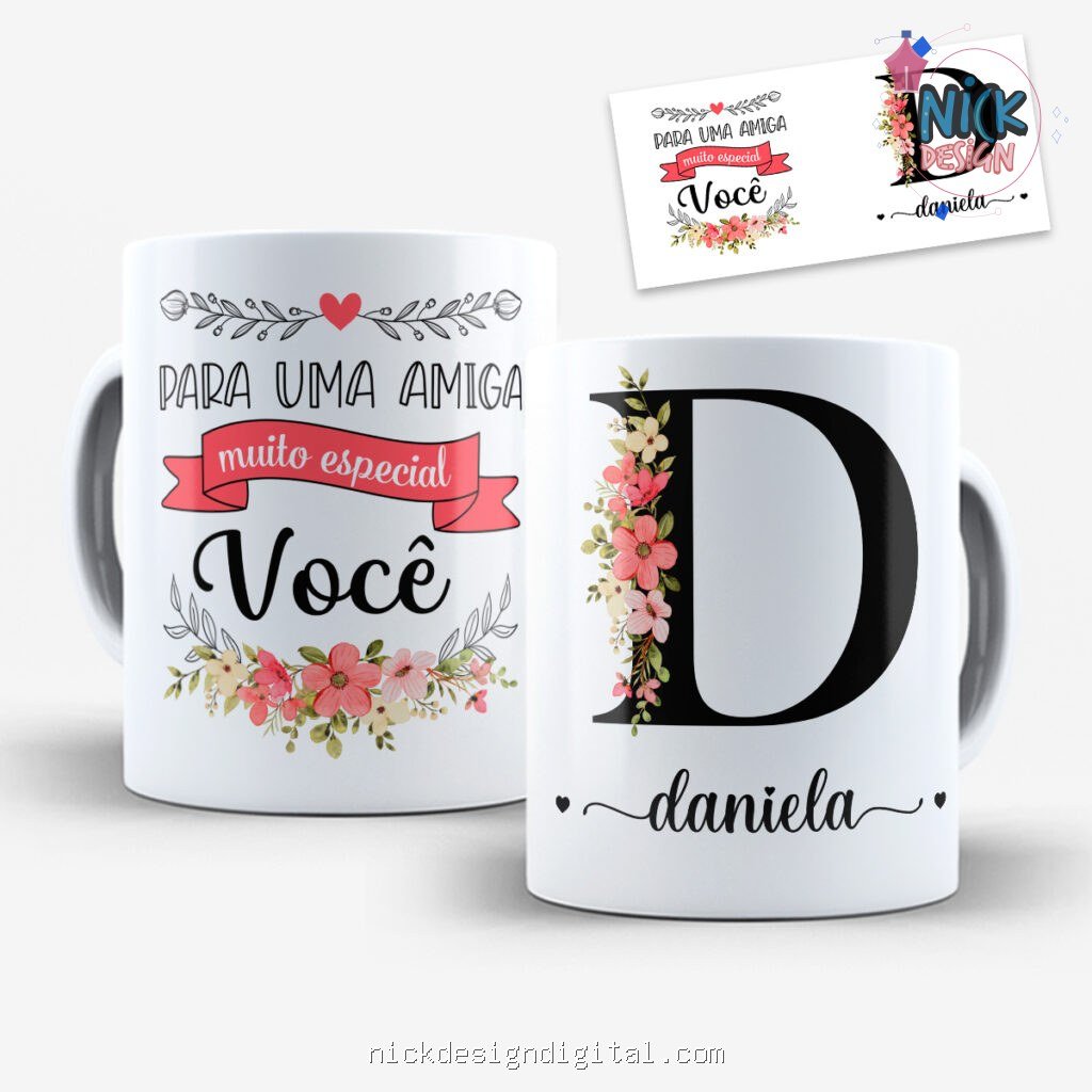 Arte para Caneca Amigas Alfabeto Floral - Imagem 3