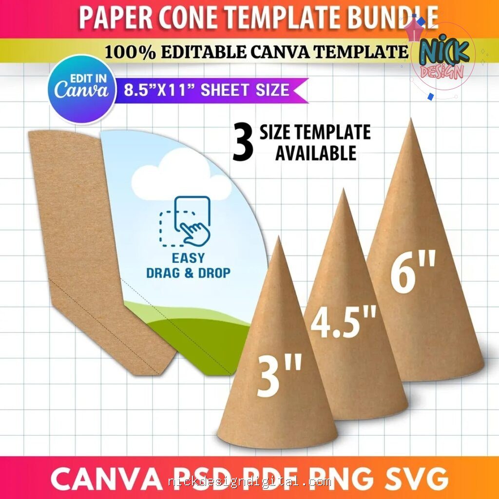 3 Moldes Cone de Papel Casquinha de Doces/Guloseimas - Imagem 1