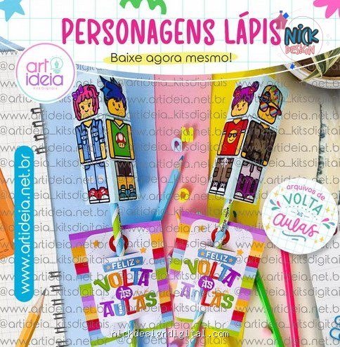 Personagens Lápis Volta às Aulas - Imagem 1