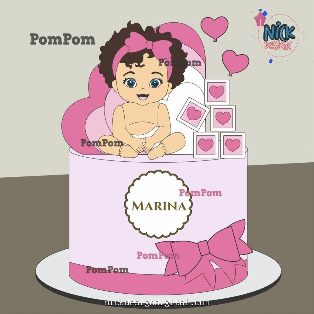 Mesversário Rosa Menina - Topo de Bolo - Imagem 1
