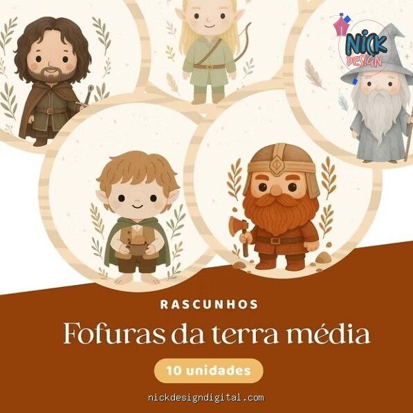 Fofuras da Terra Média – Kit 10 rascunhos para pintar/bordar plaquinhas de maternidade