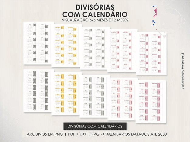 Divisórias com Abas e Calendários | ATÉ 2030 (Moldes da Lê) - Imagem 1