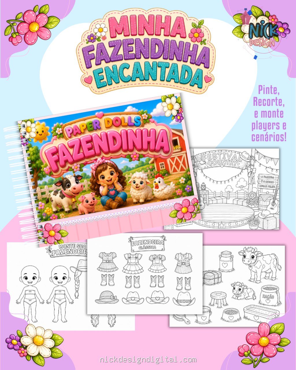 Fazendinha Menina - Livro Colorir A5 (Paper Dolls) - Imagem 1