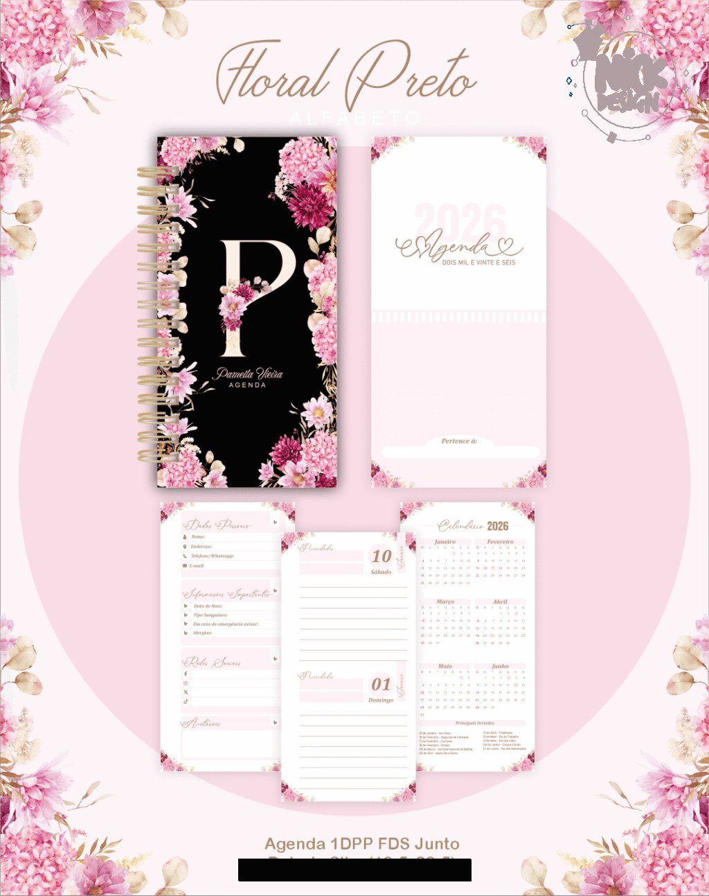 Alfabeto Floral Preta - Agendas | Planners 2026(Pamella) - Imagem 3