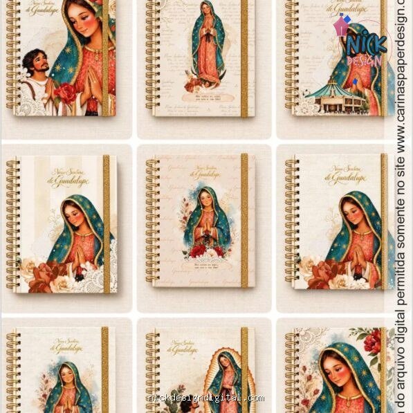 COMBO CAPAS A5 Guadalupe 2 Agendas e Cadernos Santos + cartela adesivo (Carinas Paper)