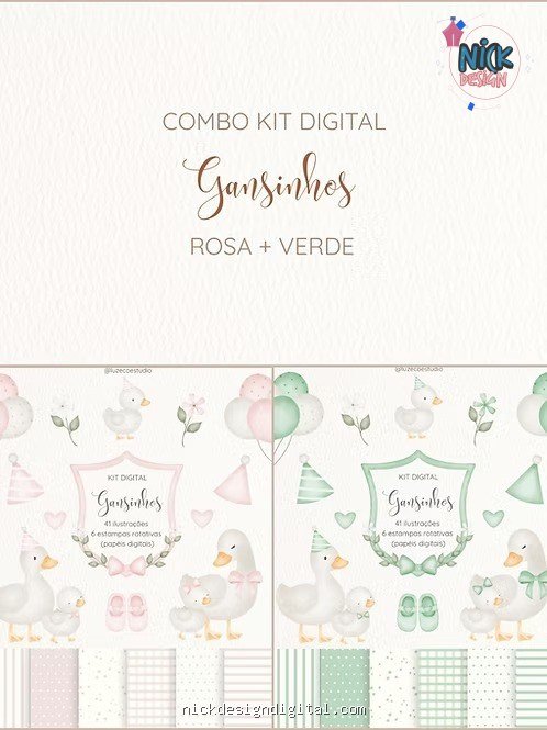 Gansinhos Rosa e Verde - Imagem 1
