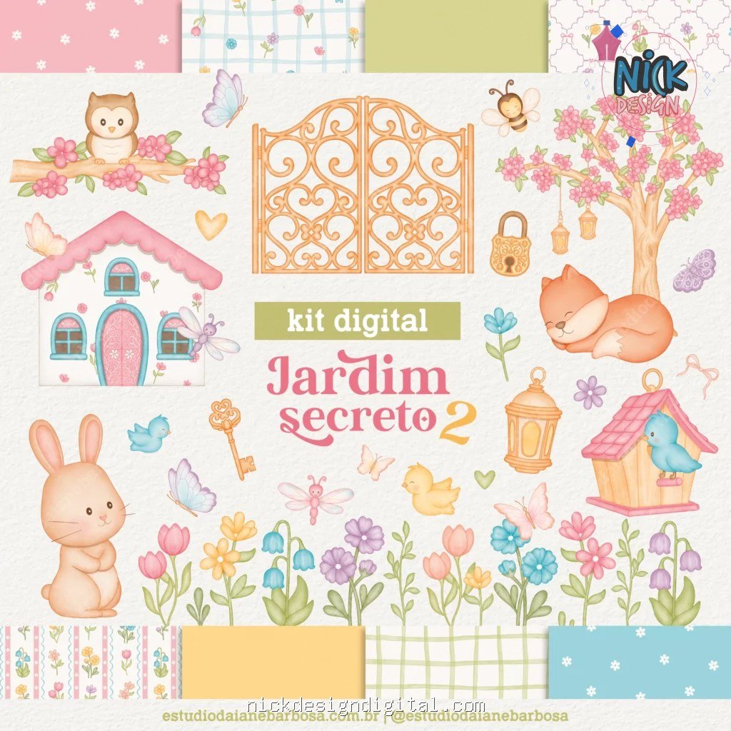 Jardim Secreto 2 – Cliparts em aquarela - Kit Digital - Imagem 1