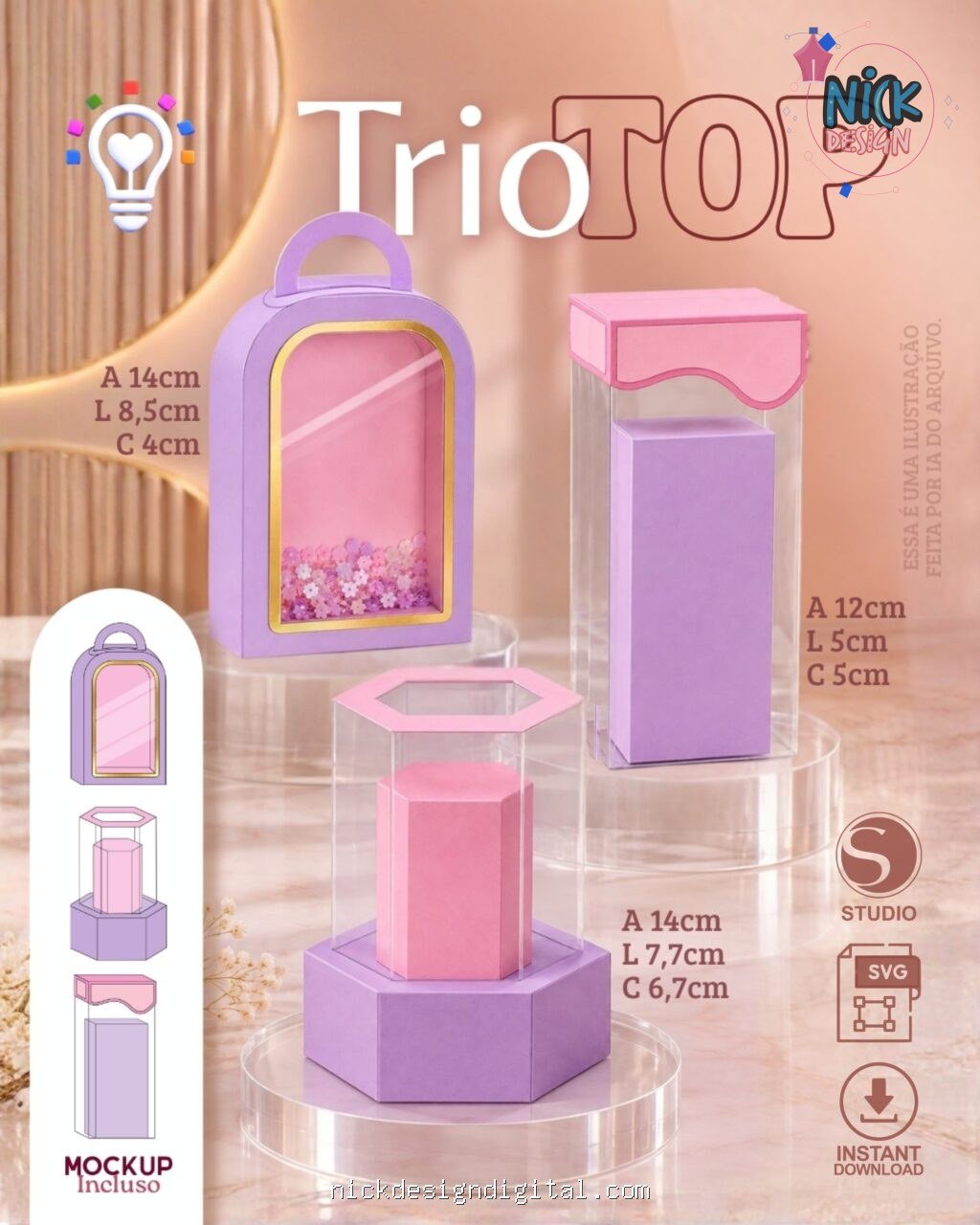 Moldes Caixas Trio Top + Mockups - Imagem 1