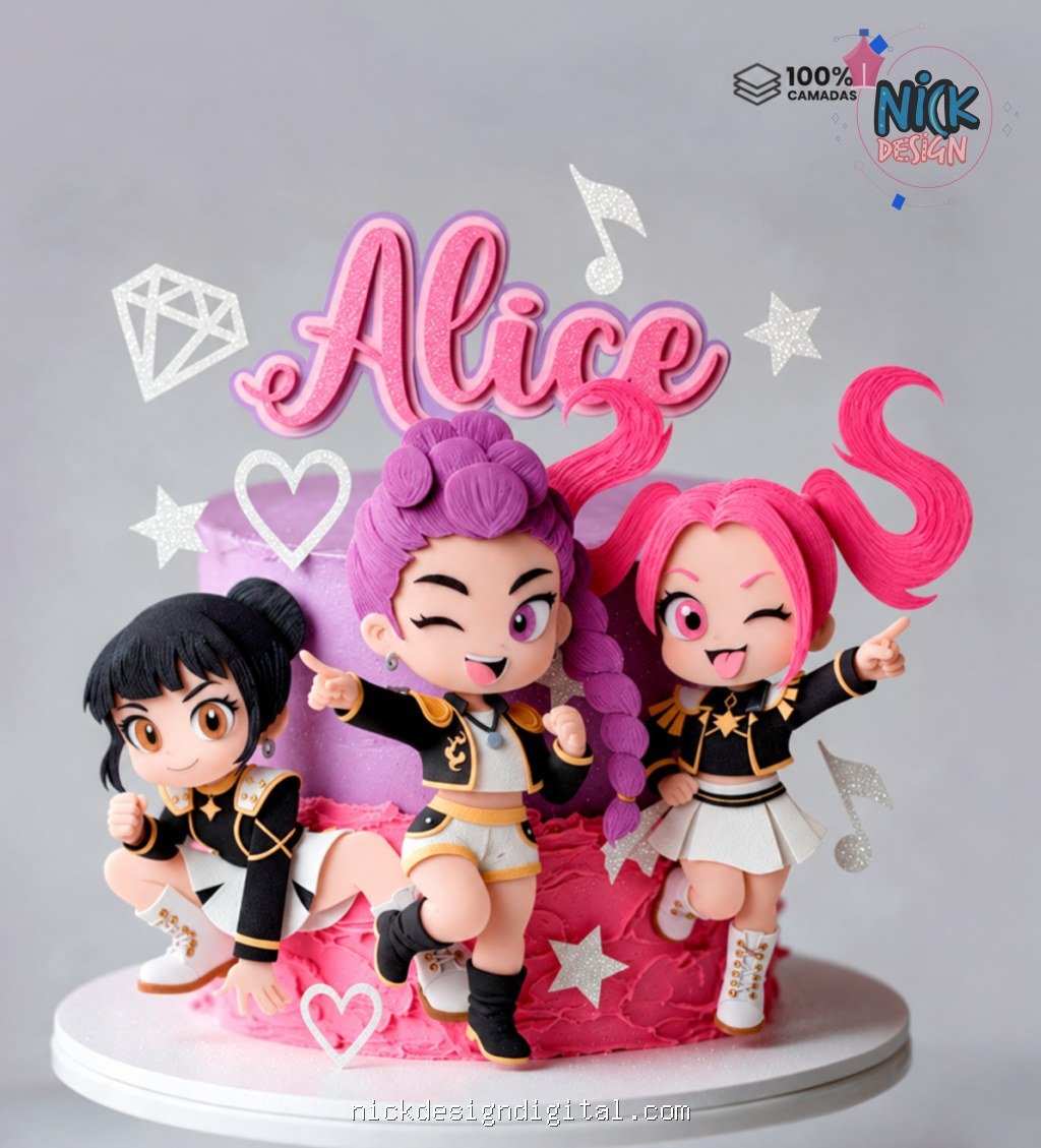 K-pop Meninas Popstar Anime 3D - Topo de Bolo - Imagem 1