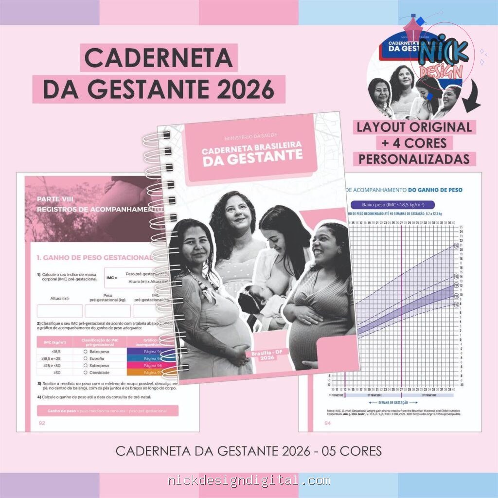 Caderneta da Gestante 2026 Original + 4 cores personalizadas - Imagem 1