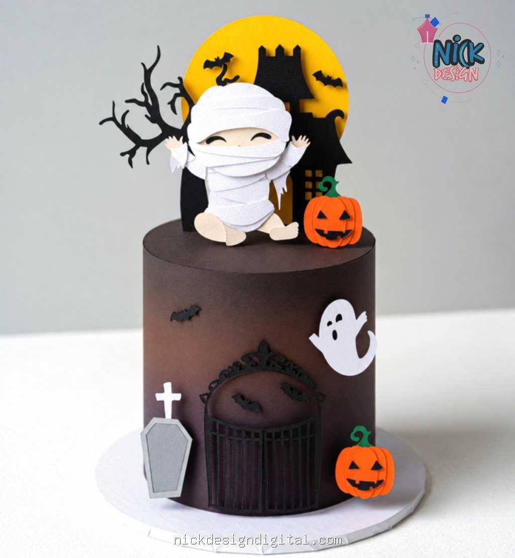 Múmia Baby Halloween Mesversário 3D - Topo de Bolo - Imagem 1