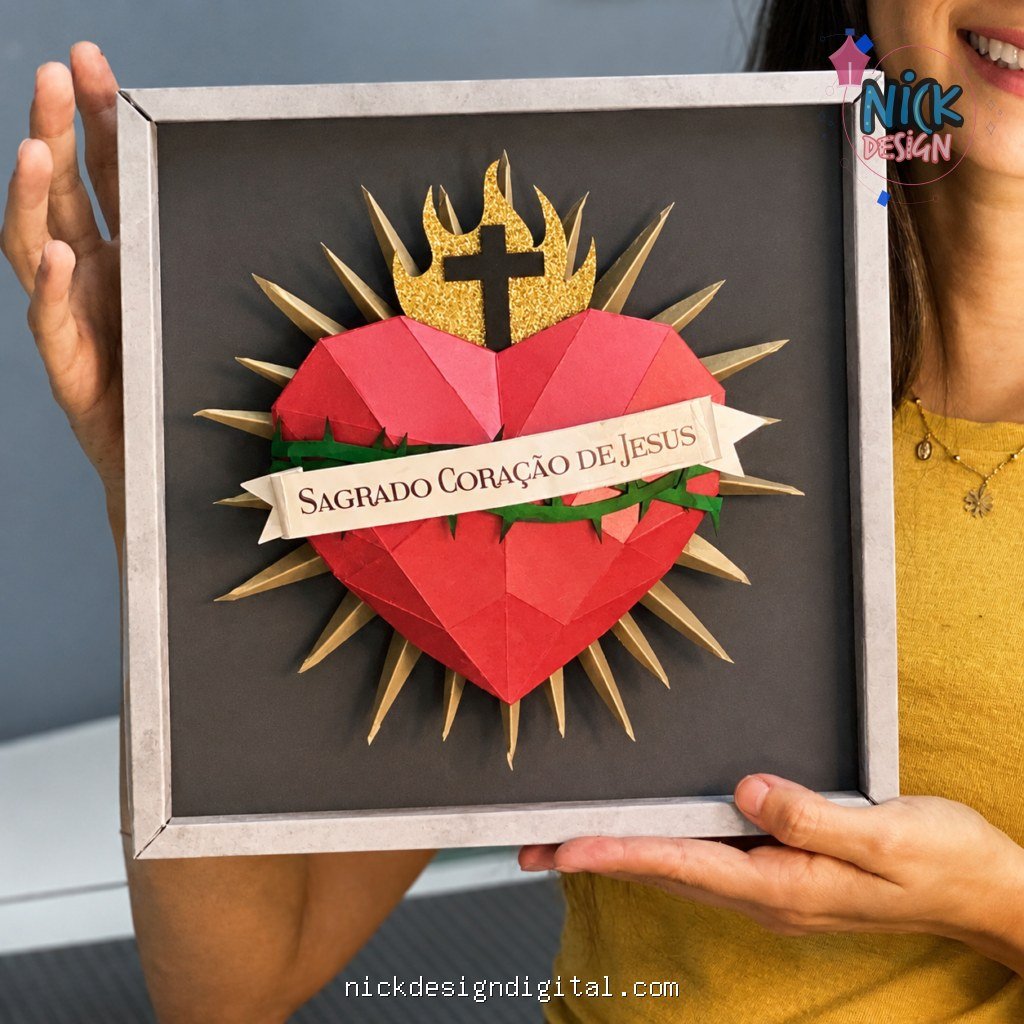 Quadro Sagrado Coração de Jesus com Moldura de Papel - Imagem 1